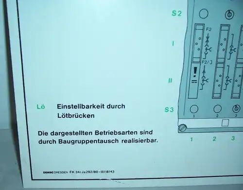 DDR RFT Lehrtafel Dewag Dresden Niederfreqenzetage 1.1 Betriebsartenbeispiele