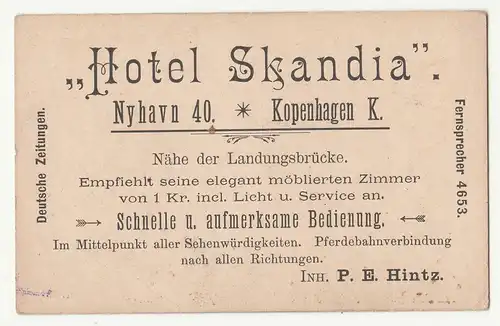 Visitenkarte Hotel Skandia Nyhavn 40 Kopenhagen Dänemark um 1930 !