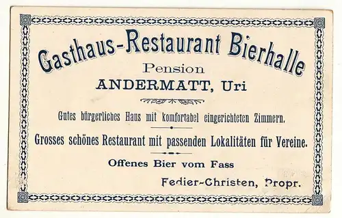 Nota Gasthaus Restaurant Bierhalle Pension Andermatt Uri um 1900 !