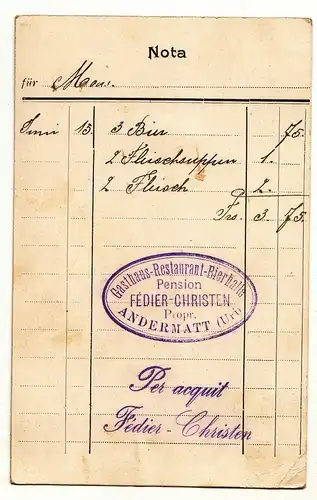 Nota Gasthaus Restaurant Bierhalle Pension Andermatt Uri um 1900 !