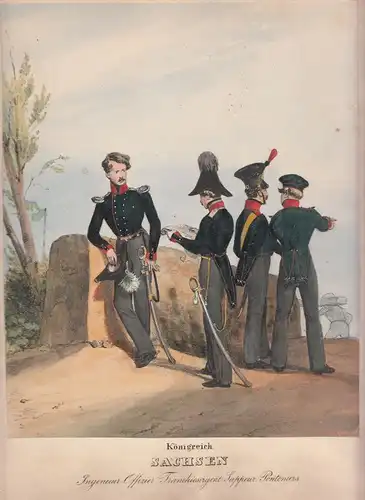 Handkolorierte Lithografie Königreich Sachsen Ingenieur Offizier Trancheesergent