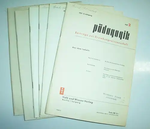 6 x Pädagogik Beiträge zur Erziehungswissenschaft 1951 DDR Broschüren Magazine !
