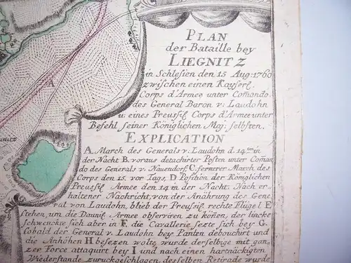 Kolorierte Kupferstich Landkarte Liegnitz Schlesien 1760 General von Laudohn !