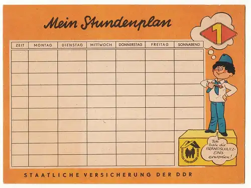 Frösi ? Beilage Schulstundenplan Staatliche Versicherung DDR um 1985 !