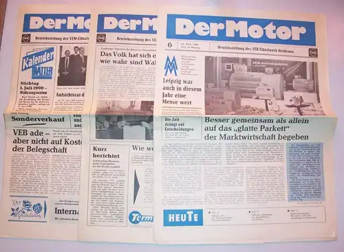 3 x Der Motor Betriebszeitung der VEM Elbtalwerk Heidenau GmbH 1990 !