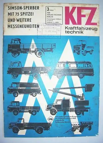 DDR Zeitschrift KFZ Kraftfahrzeugtechnik 3  1966 Simson  Sperber Ifa Messe