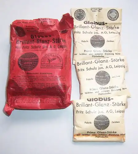 3 kleine Packungen Brillant Glanz Stärke Fritz Schulz Leipzig Waschmittel Inhalt