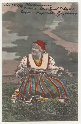 Kolorierte Ak russische Einheimische in Tracht 1915 Feldpost IWW Janow Russia !