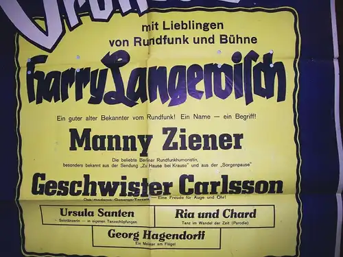 Plakat Gastspiel Haus Thüringer Hof Ebeleben 1946 Langewisch Ziener Santen !