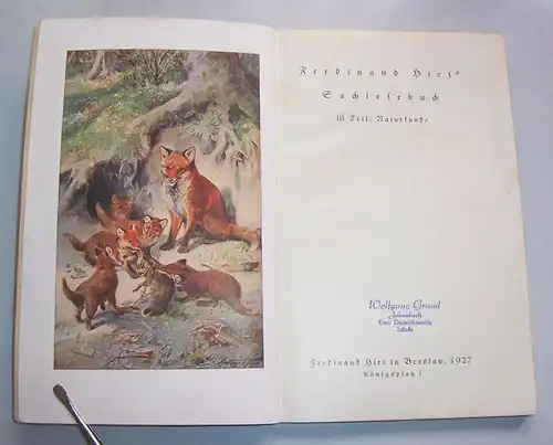 Ferdinand Hirt s Sachlesebuch III Teil Naturkunde 1927 Schulbuch