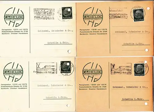 4 x Postkarte C.G.Heinrich Mode - u Sporthaus Dresden 1939 Reklame Werbung !