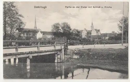 Ak Dobrilugk Partie an der Elster mit Schloß & Kirche 1915 !