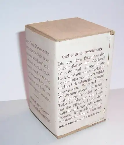 Schöne Werbe Packung Texas - Tuka Wachstumshilfe Tabakanbau um 1940 / 50 !