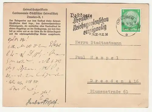 Ak Hammerherrenhaus Schmalzgrube Dresden 1936 Heimatschutz Pk