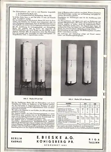 Reklame Blatt Bieske AG Königsberg Ostpreußen Badeöfen Kleinenteisener 1932