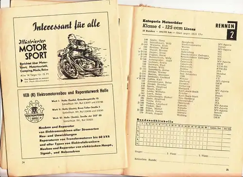 Sachsenring Programm 1957 DDR !