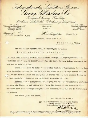 Dokument Speditions Bureau Georg Silberstein & Co Hamburg 1936 ! (D1