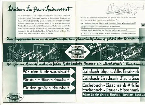 Prospekt VEWAG Eschebach Kühlschränke Eisschrank um 1935 !