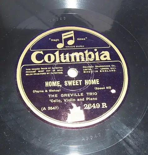 The Greville Trio Schellackplatte Old Black Joe & Sweet Home sweet England VK !