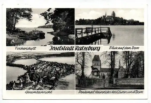 Ak Inselstadt Ratzeburg Dom Gesamtansicht Denkmal Heinrichs des Löwen 1955