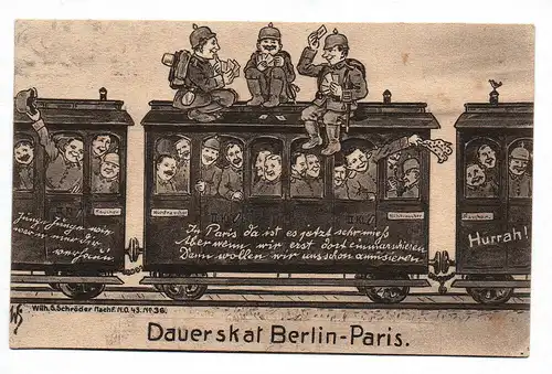 Künstlerkarte Dauerskat Berlin-Paris Motivkarte 1914