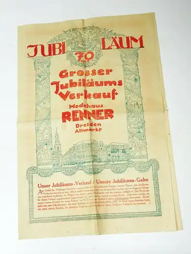 Prospekt Jubiläumsverkauf Modehaus Renner Dresden 1924