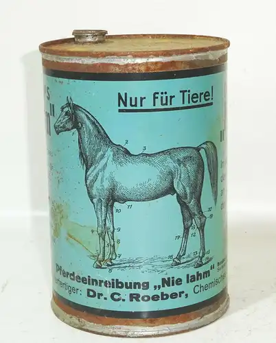 Alte Blechdose Pferde Dr Roeber Pferdeeinreibung Pferdesalbe 1930er Bautzen