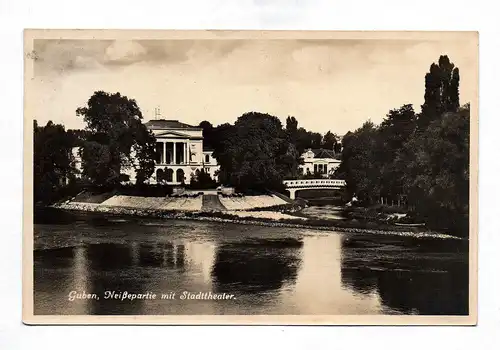 Ak Guben Neißepartie mit Stadttheater 1930