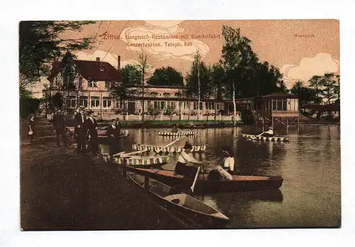 Ak Zittau Burgteich Restaurant mit Gondelfahrt Konzertgarten 1916