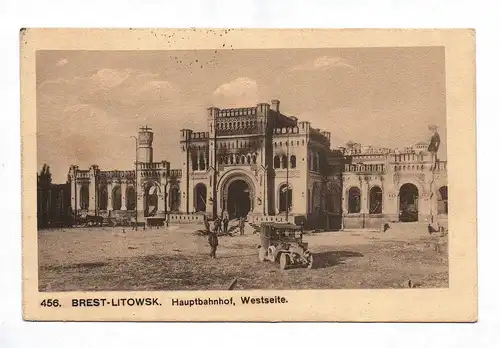 Ak Brest-Litowsk Hauptbahnhof Westseite 1917 Feldpostkarte