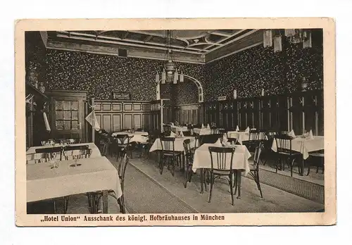 Ak Foto Hotel Union Ausschank des königl. Hofbreuhauses in München 1917