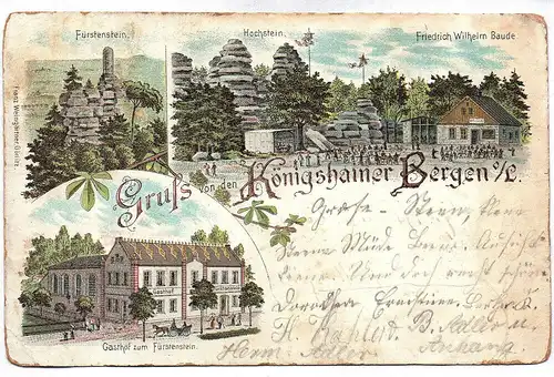 Ak Gruss von den Königshainer Bergen Fürstenstein Friedrich Wilhelm Baude 1897