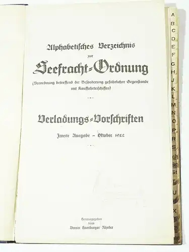 Alphabetisches Verzeichnis Seefracht Ordnung Seeverkehr Verein Hamburg Rheder