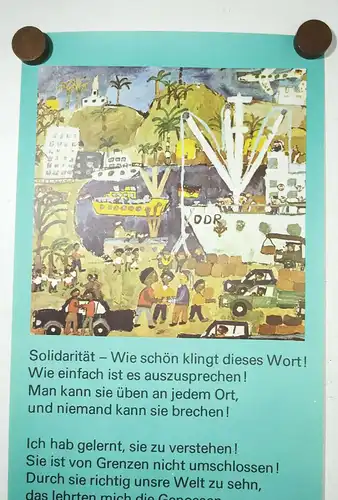 DDR Poster Plakat Solidarität Kinder Deko Vintage Naive Malerei Druck Print !