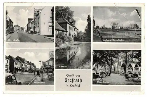 Ak Gruß aus Grefrath Viersen bei Krefeld Hochstraße Kampfbahn Haus Bruch 1956