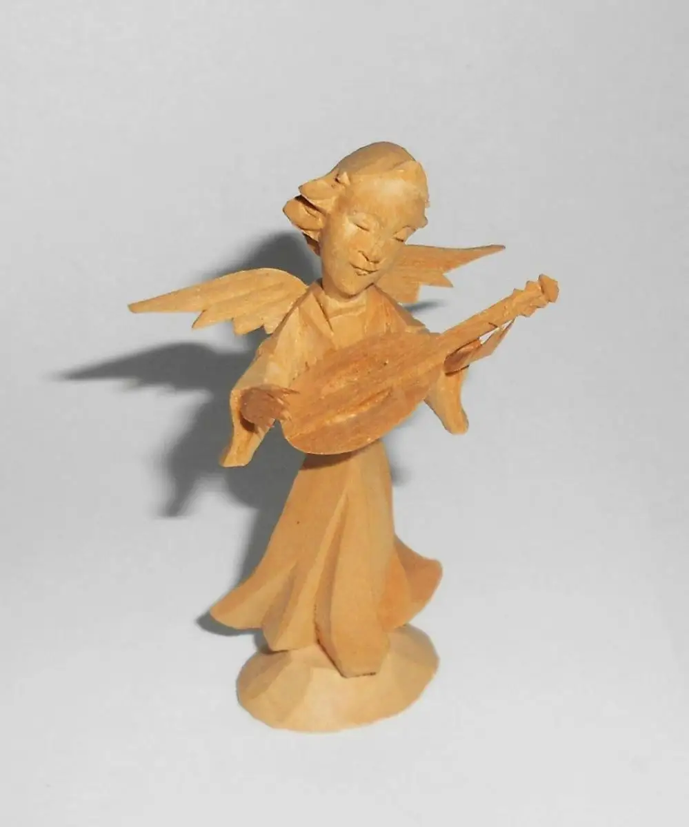 Geschnitzte Weihnachtsfiguren Engel Kapelle Musiker Lindenholz 1950er Weihnacht 7