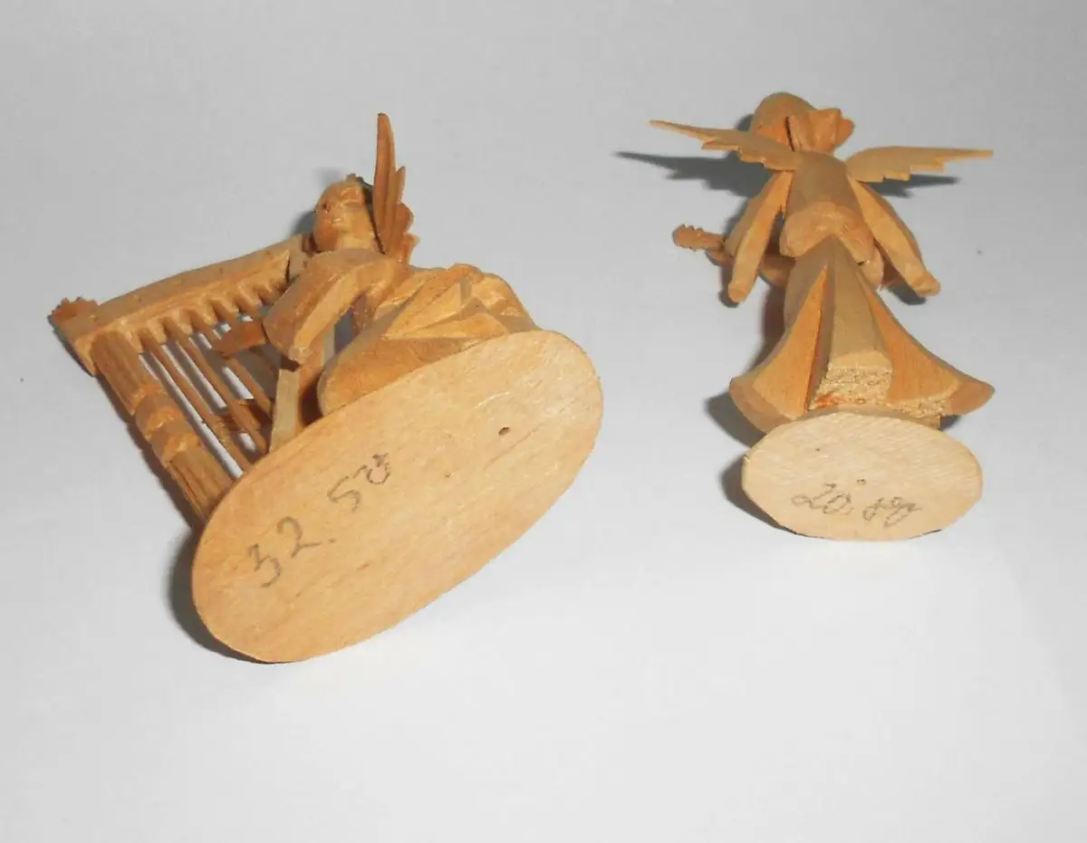 Geschnitzte Weihnachtsfiguren Engel Kapelle Musiker Lindenholz 1950er Weihnacht 8