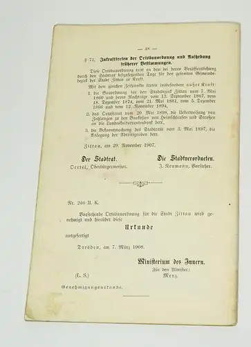 Zittau Hefte 1900 1908 Ortsbauordnung und Statut der Innung der Baumeister