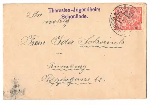 Brief Theresien Jugendheim Schönlinde Böhmen 1923 Zeugnis Stempel