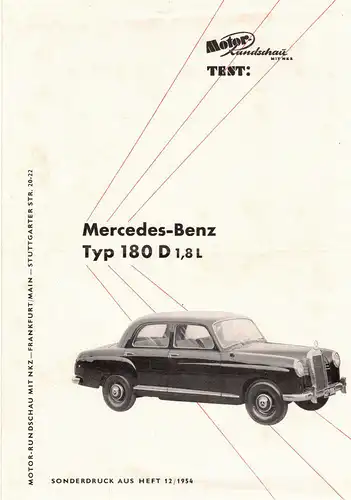 Werbeblatt Mercedes Benz Typ 180 D Sonderdruck aus Heft 12  1954