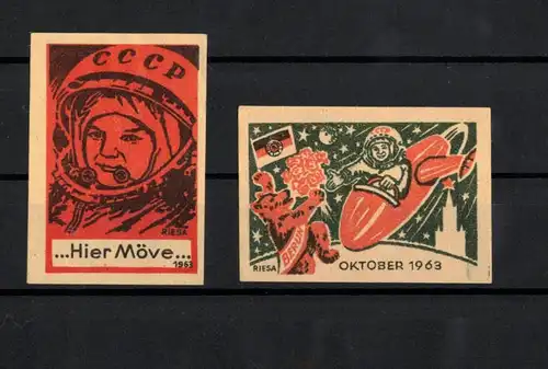 DDR Streichholzetiketten Oktober 1963 Hier Möve 1963 Riesa komplett 