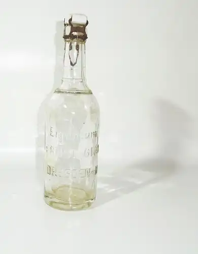 Alte Flasche Mineralwasser Ernst Glau Dresden Glasflasche Reklame Verschluss