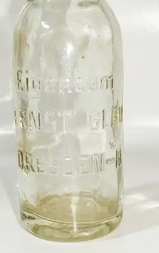 Alte Flasche Mineralwasser Ernst Glau Dresden Glasflasche Reklame Verschluss