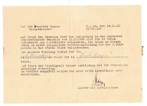 Dokument 1962 Oppach Luftschutz Ausbildung Erste Hilfe Kurs Frankatur