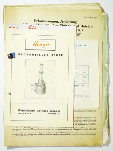 Mappe Werbe Papiere Winden Seilwinden Flaschenzug Umlenkrolle 1940 Prospekte 