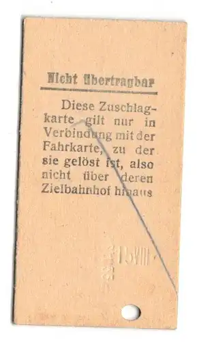 Fahrschein Schnellzug Zuschlag Stuttgart Hauptbahnhof 8 1956 Zuschlagkarte