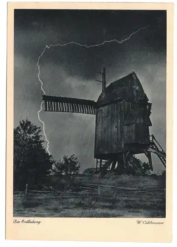 Ak Windmühle windmill Blitzschlag Die Entladung W Oehlmann Photo Porst Nürnberg 