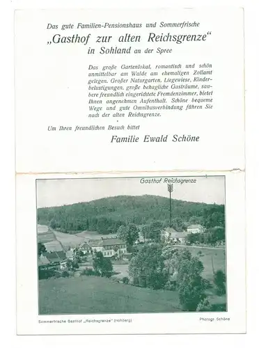 Karte Gasthof Zur alten Reichsgrenze Sohland Spree 1930er 