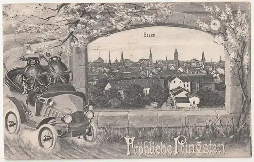 Litho Ak Essen Fröhliche Pfingsten Maikäfer im Automobil 1908 ! (A2044