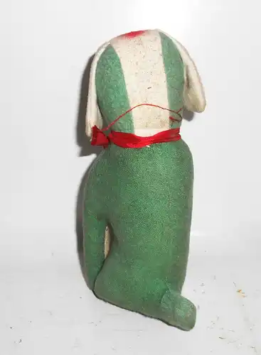 Alter Plüsch Hund dog Vintage Glasaugen Holzwolle 20 cm Bulldogge 1930er !
